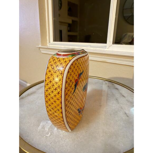 1981 Takahashi San Francisco Hand Decorated Cloisonné-Style Ceramic Vase 5” x 5” - Picture 6 of 9